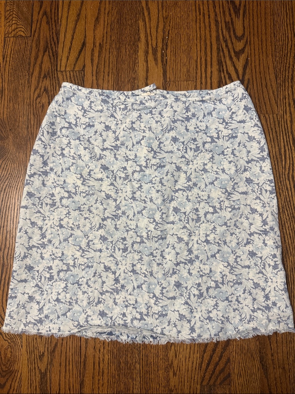 Vintage Y2K Fossil Original 54 Blue Floral Linen Blend Midi Skirt Size 8 Boho